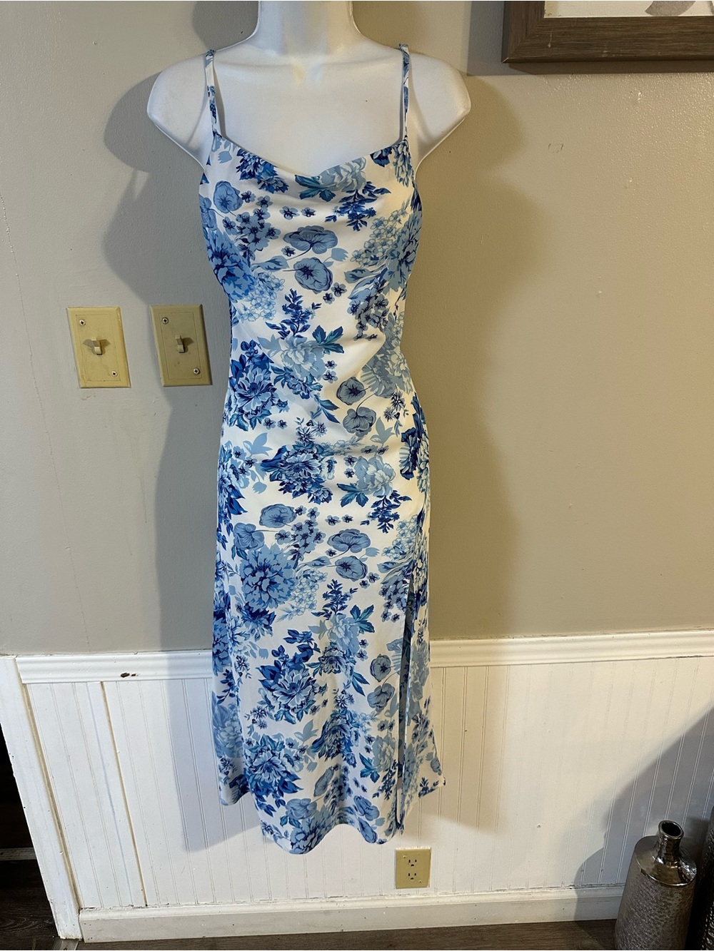 Petal & Pup Blue and White Floral Slip Midi Dress